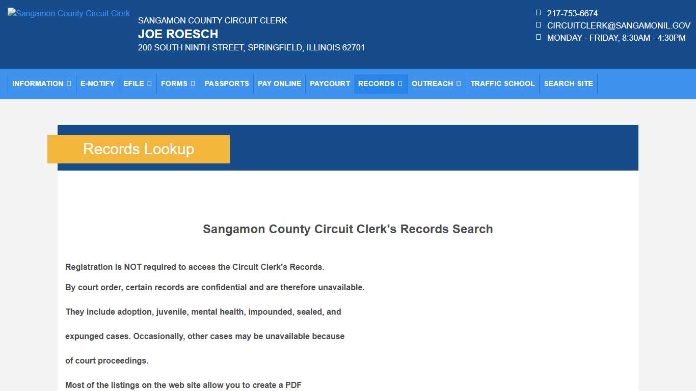Sangamon County Circuit Clerk Records Lookup