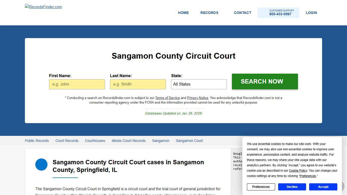 Search Sangamon County Circuit Court, IL Cases and Records