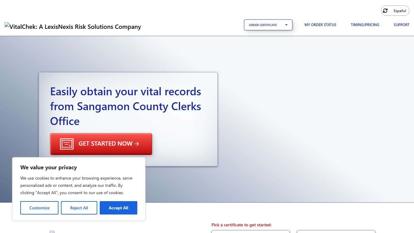 Sangamon County Clerks Office (IL) Order Certificates - VitalChek